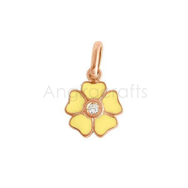 925 Sterling Silver Yellow Enamel Flower Pendant with Diamond Center | Rose Gold Plated Floral Charm - Image 3