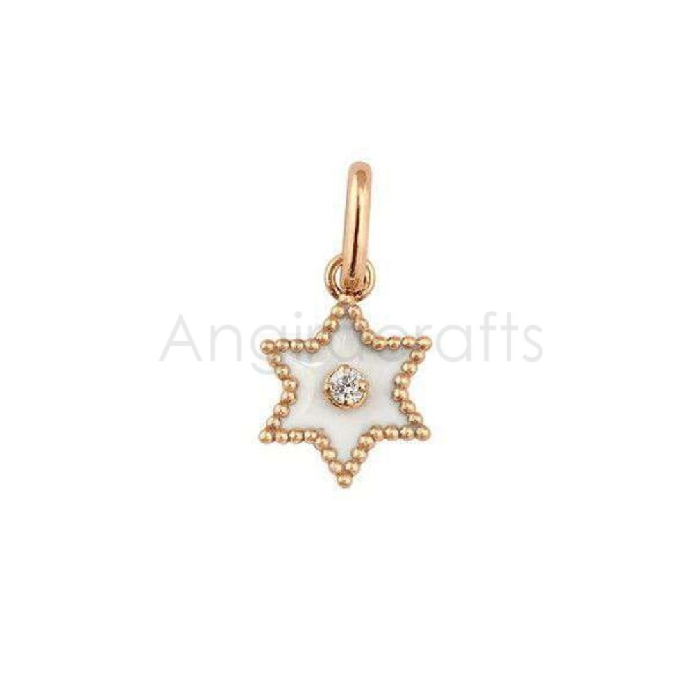 925 Sterling Silver Star Pendant with White Enamel & Diamond Center | Rose Gold Plated Dainty Charm