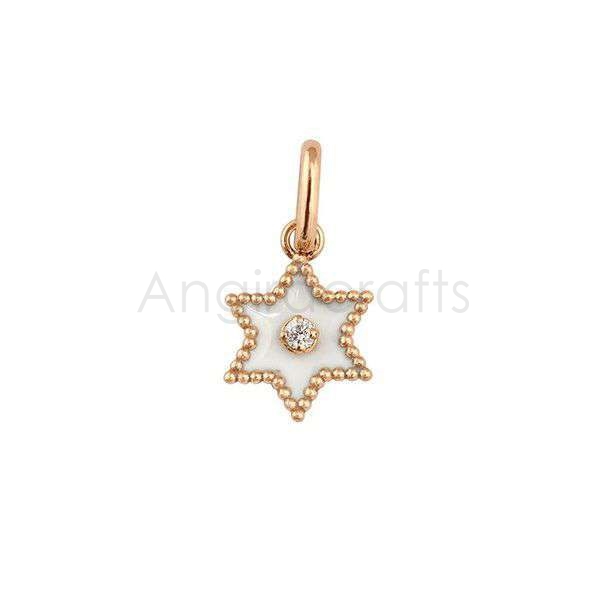 925 Sterling Silver Star Pendant with White Enamel & Diamond Center | Rose Gold Plated Dainty Charm