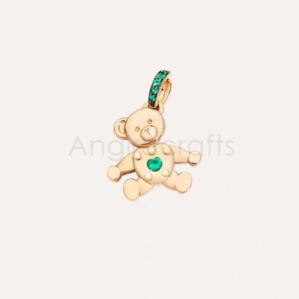 925 Sterling Silver Teddy Bear Pendant with Emerald Stone | Gold Plated Cute Bear Charm - Image 3