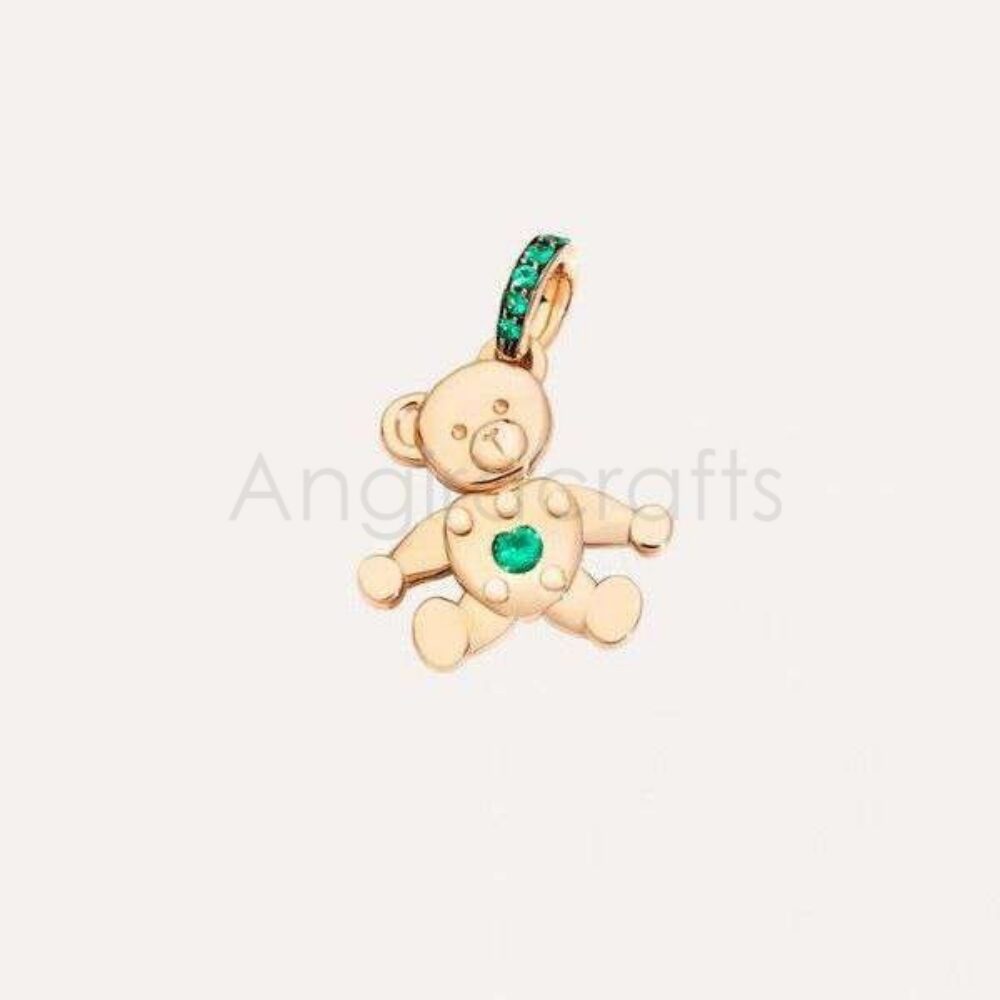 925 Sterling Silver Teddy Bear Pendant with Emerald Stone | Gold Plated Cute Bear Charm