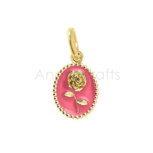 925 Sterling Silver Rose Pendant with Pink Enamel | Gold Plated Floral Oval Charm - Image 3