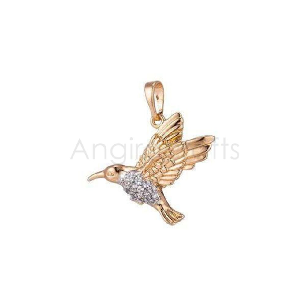 925 Sterling Silver Hummingbird Pendant with Diamond Accents | Gold Plated Bird Charm