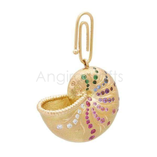 925 Sterling Silver Nautilus Shell Pendant with Multi Sapphire Stones | Gold Plated Ocean Charm - Image 3