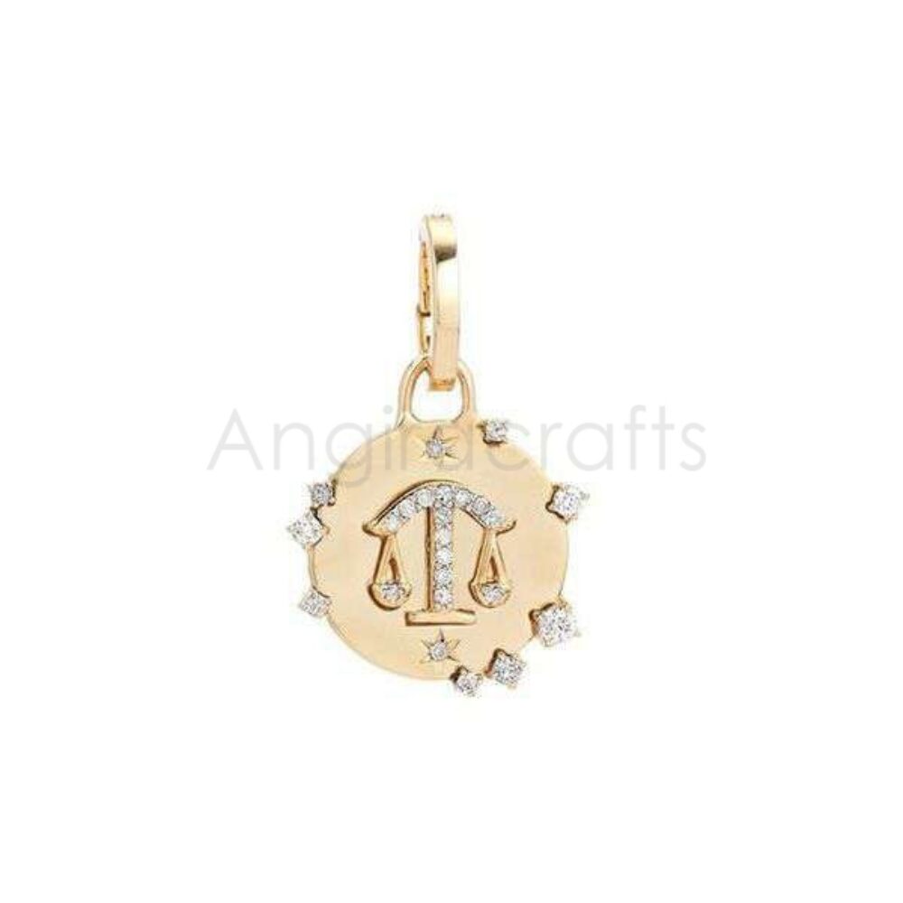 925 Sterling Silver Libra Zodiac Pendant with Diamond Accents | Gold Plated Astrology Charm