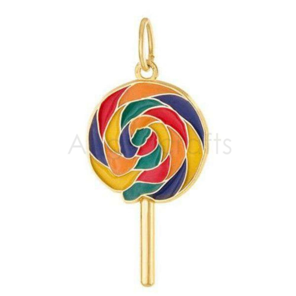 925 Sterling Silver Lollipop Pendant with Multicolor Enamel | Gold Plated Candy Charm