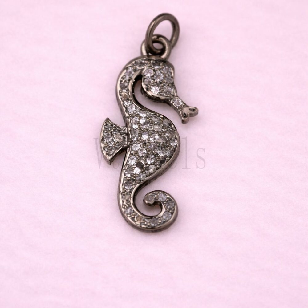 925 Sterling Silver Diamond Seahorse Pendant