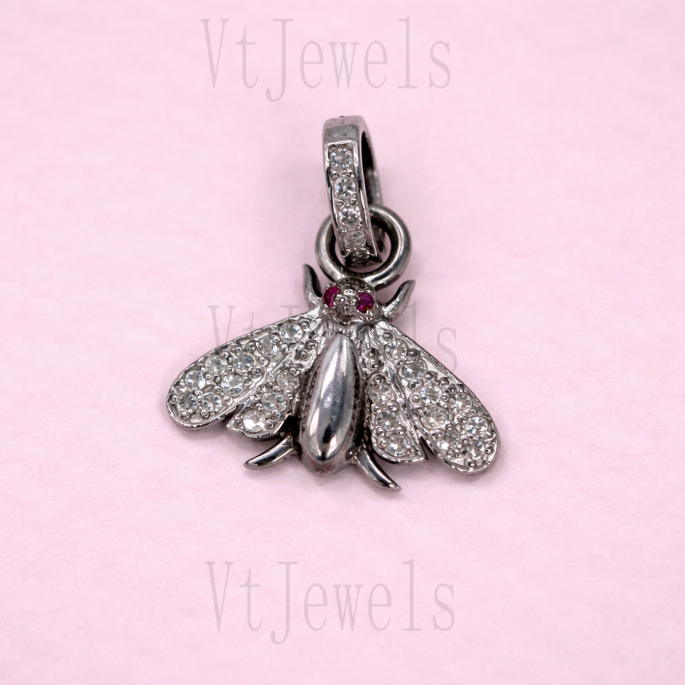 925 Sterling Silver Diamond Moth Pendant
