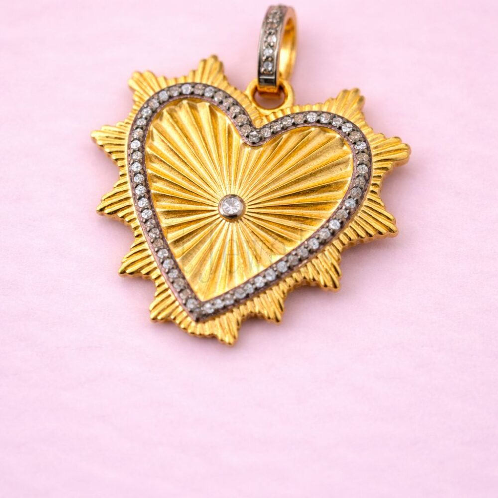 925 Sterling Silver Sunburst Heart Pendant