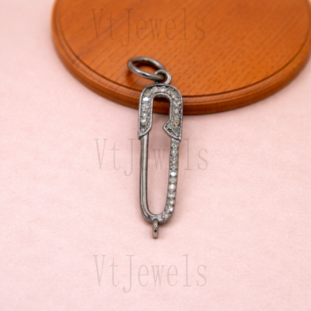 Oxidized Safety Pin Pendant in 925 Sterling Silver