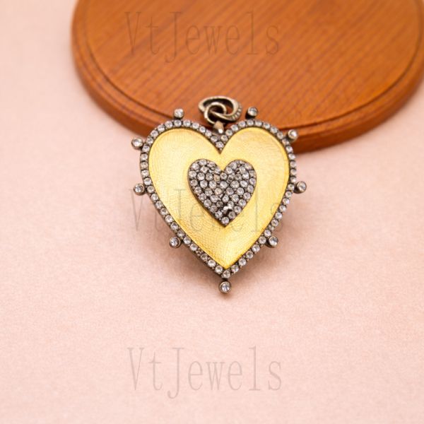 Pave Diamond 925 Sterling Silver Heart Pendant - Image 3