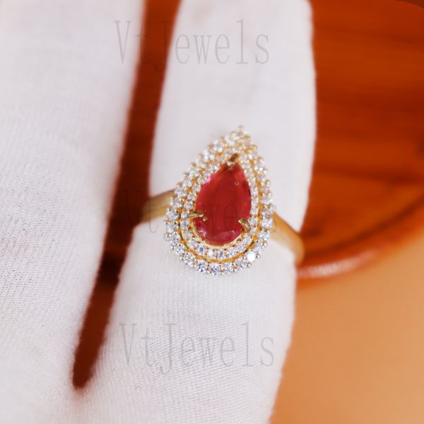 925 Sterling Silver Pear-Cut Pink Ruby Halo Ring - Image 3