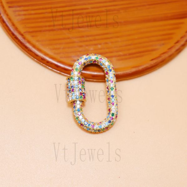 925 Sterling Silver Multi-Color Pave diamond Carabiner Lock
