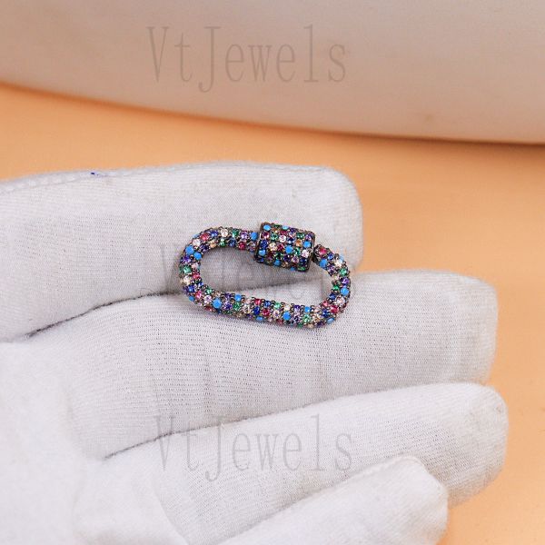 925 Sterling Silver Multi-Color Pave diamond Carabiner Lock - Image 8