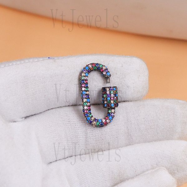 925 Sterling Silver Multi-Color Pave diamond Carabiner Lock - Image 9
