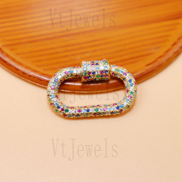 925 Sterling Silver Multi-Color Pave diamond Carabiner Lock - Image 3