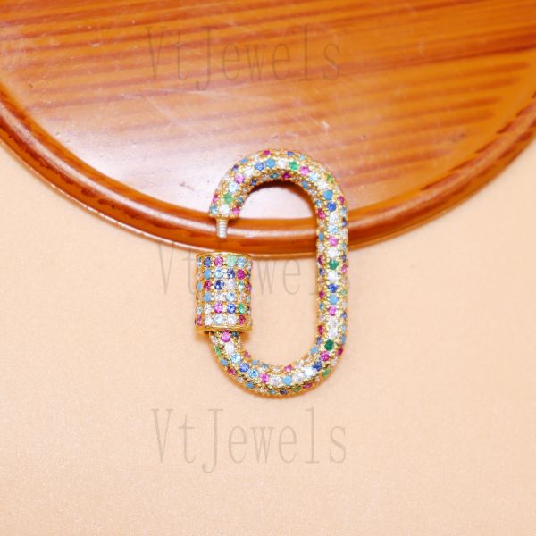 925 Sterling Silver Multi-Color Pave diamond Carabiner Lock - Image 4