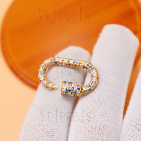 925 Sterling Silver Multi-Color Pave diamond Carabiner Lock - Image 5