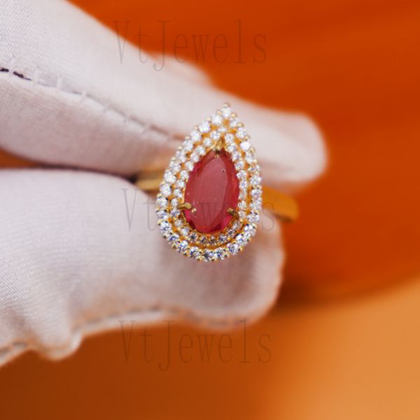 925 Sterling Silver Pear-Cut Pink Ruby Halo Ring - Image 7