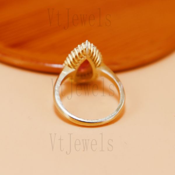 925 Sterling Silver Pear-Cut Pink Ruby Halo Ring - Image 8