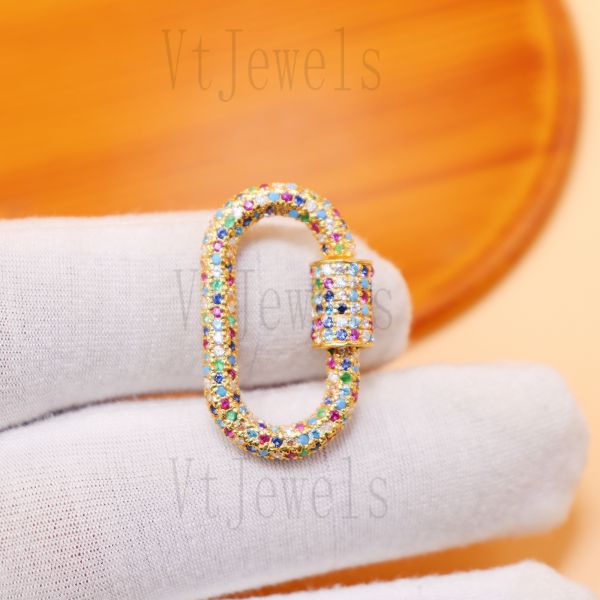 925 Sterling Silver Multi-Color Pave diamond Carabiner Lock - Image 6