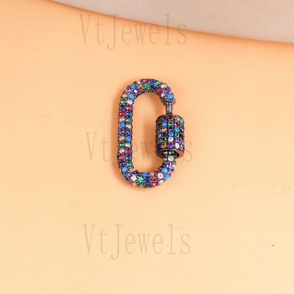 925 Sterling Silver Multi-Color Pave diamond Carabiner Lock - Image 7