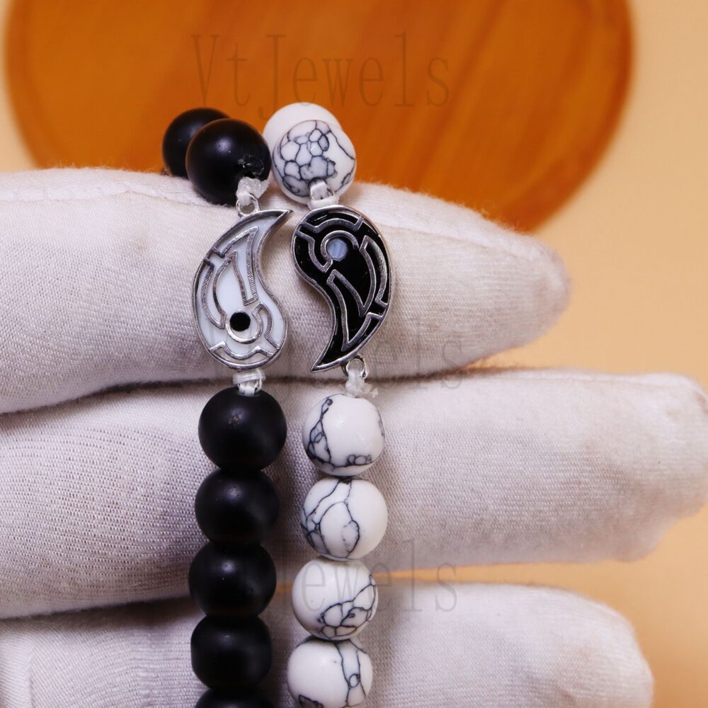 Yin Yang Distance Bracelets, Matte Onyx & Howlite 925 Silver