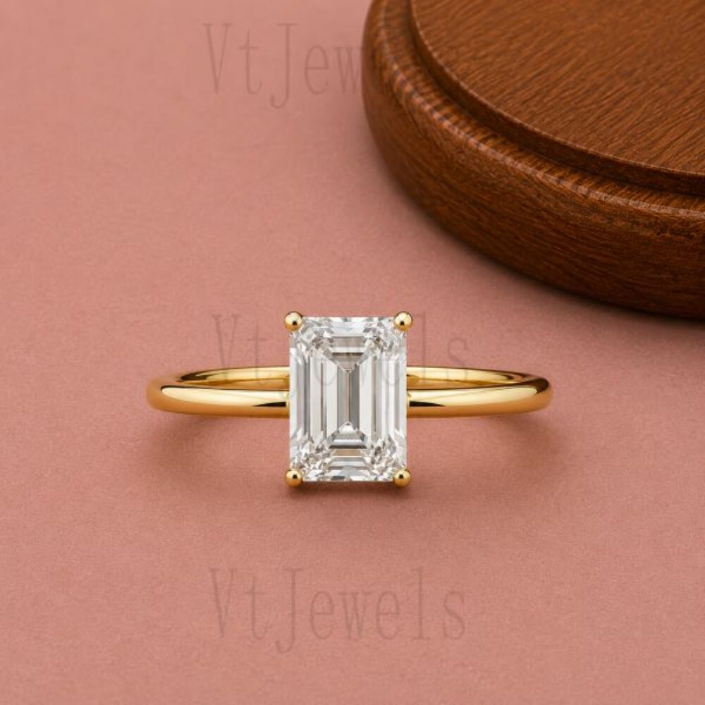 925 Sterling Silver Emerald Cut Solitaire Moissanite Ring