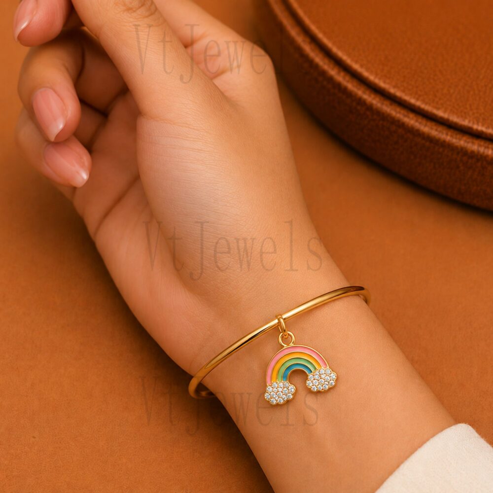 925 Sterling Silver Rainbow Charm Bangle
