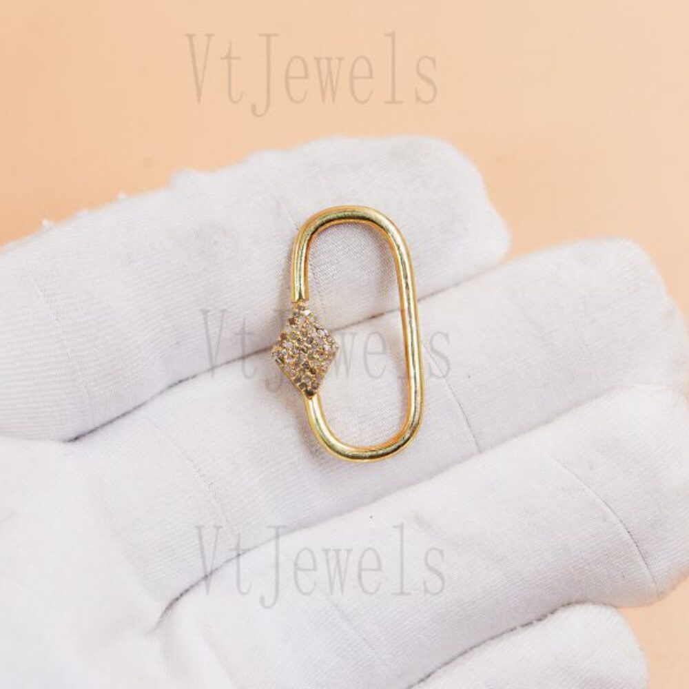 Diamond Rhombus Carabiner Lock, Gold Plated Sterling Silver Clasp