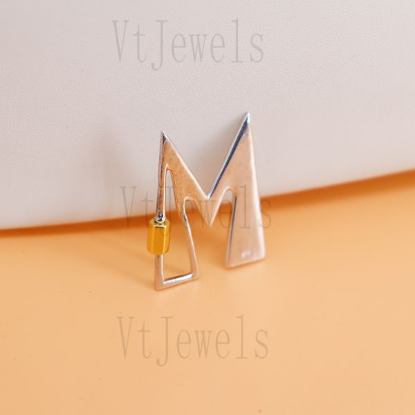Letter A Initial Carabiner Lock, Two-Tone 925 Sterling Silver Screw Clasp - Image 11