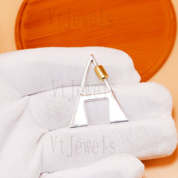 Letter A Initial Carabiner Lock, Two-Tone 925 Sterling Silver Screw Clasp - Image 4