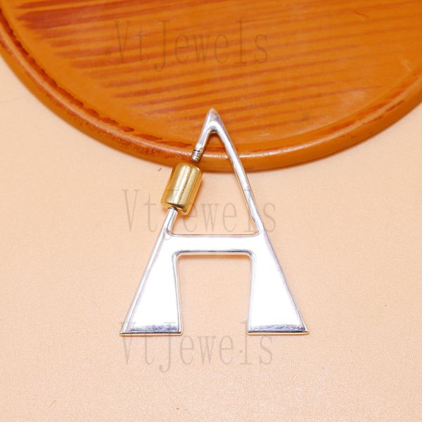 Letter A Initial Carabiner Lock, Two-Tone 925 Sterling Silver Screw Clasp