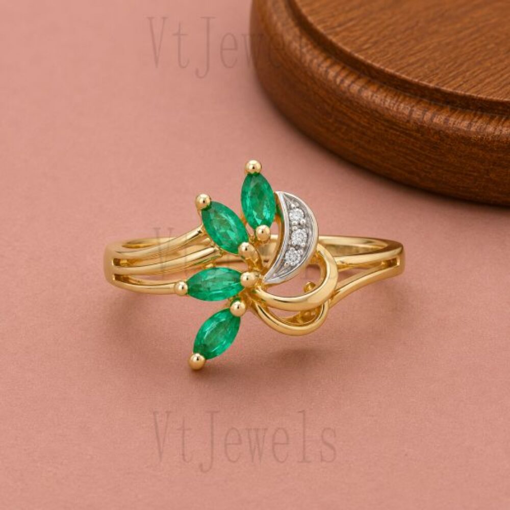 925 Sterling Silver Marquise Emerald Floral Cluster Ring