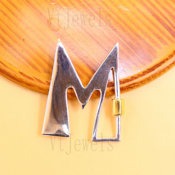 Letter A Initial Carabiner Lock, Two-Tone 925 Sterling Silver Screw Clasp - Image 5
