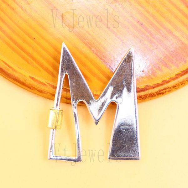 Letter A Initial Carabiner Lock, Two-Tone 925 Sterling Silver Screw Clasp - Image 6