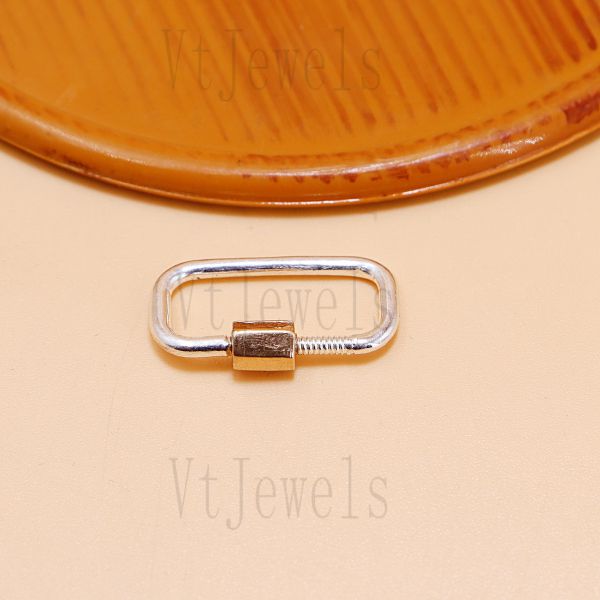 Rectangular Two-Tone Carabiner Lock, 925 Sterling Silver Screw Gate Clasp - Image 6