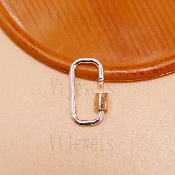 Rectangular Two-Tone Carabiner Lock, 925 Sterling Silver Screw Gate Clasp - Image 3