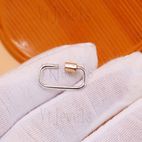 Rectangular Two-Tone Carabiner Lock, 925 Sterling Silver Screw Gate Clasp - Image 4