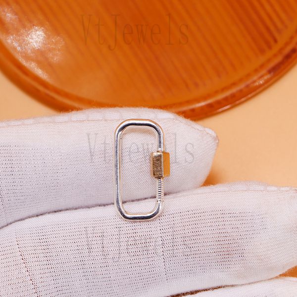 Rectangular Two-Tone Carabiner Lock, 925 Sterling Silver Screw Gate Clasp - Image 5
