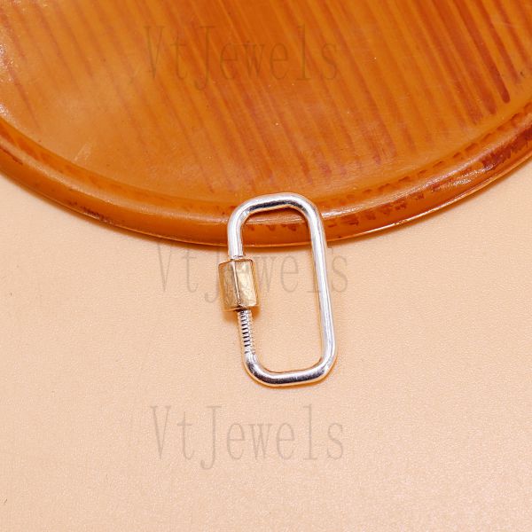 Rectangular Two-Tone Carabiner Lock, 925 Sterling Silver Screw Gate Clasp
