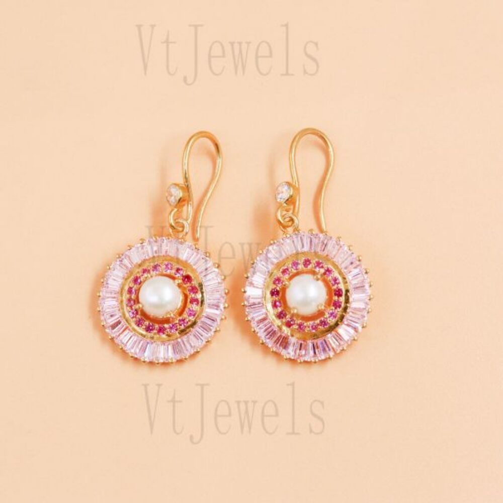 925 Sterling Silver Gold Plated Pearl Sunburst Drop Earrings