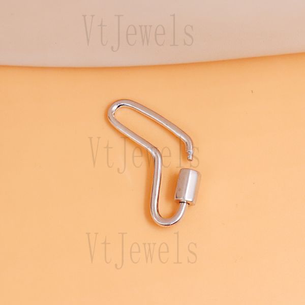 925 Sterling Silver Fancy Curved Carabiner Lock - Image 4