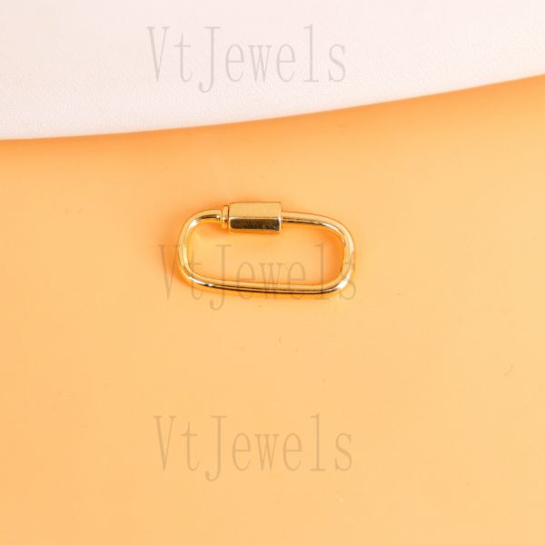 925 Sterling Silver Gold Plated Oval Carabiner Lock - Image 3