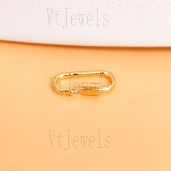 925 Sterling Silver Gold Plated Oval Carabiner Lock - Image 4