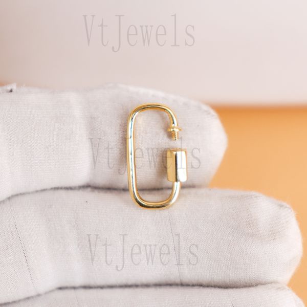 925 Sterling Silver Gold Plated Oval Carabiner Lock - Image 5