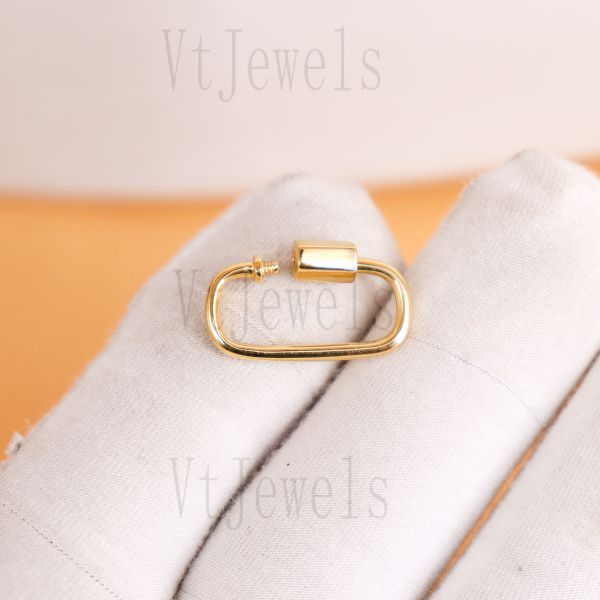 925 Sterling Silver Gold Plated Oval Carabiner Lock - Image 6