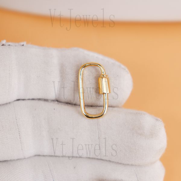 925 Sterling Silver Gold Plated Oval Carabiner Lock - Image 7