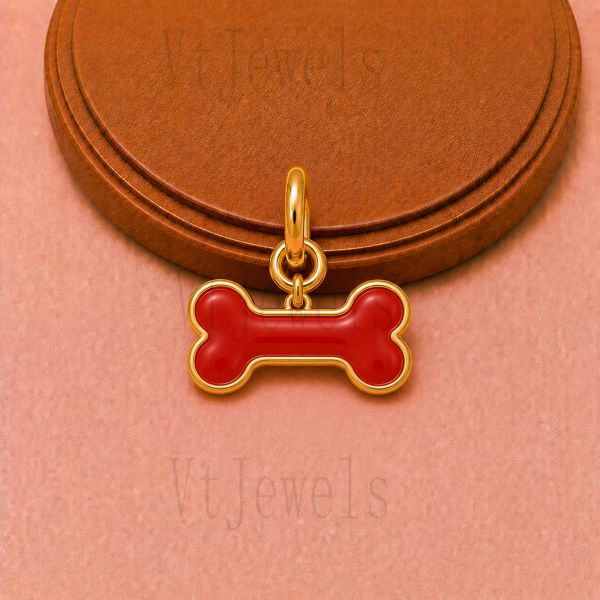 Gold Plated 925 Sterling Silver Red Enamel Dog Bone Pendant Charm