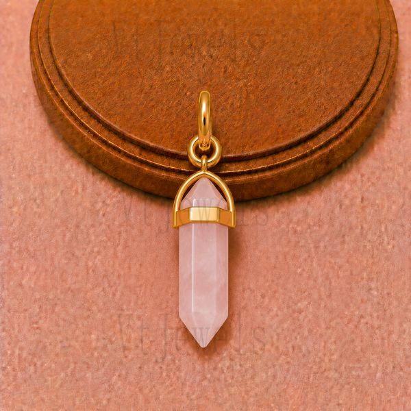 Gold Plated 925 Sterling Silver Rose Quartz Double Terminated Point Pendant Charm